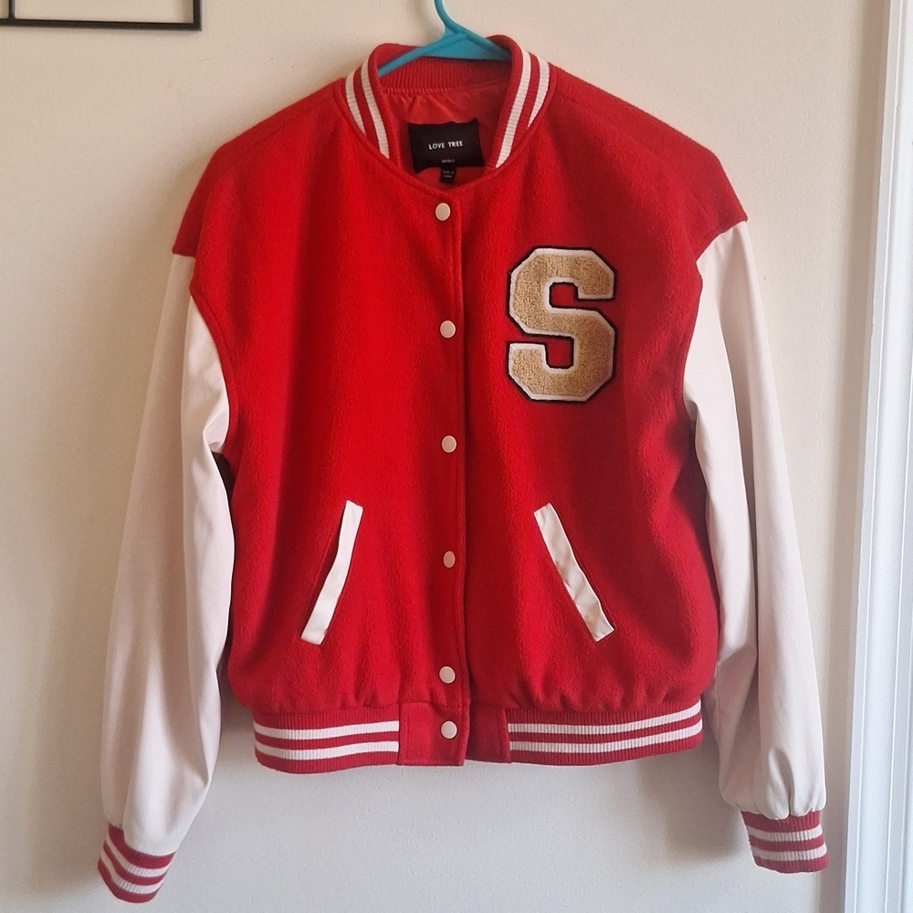 Love Tree Varsity Jacket Red White Letterman S Small Academia 90s Size S